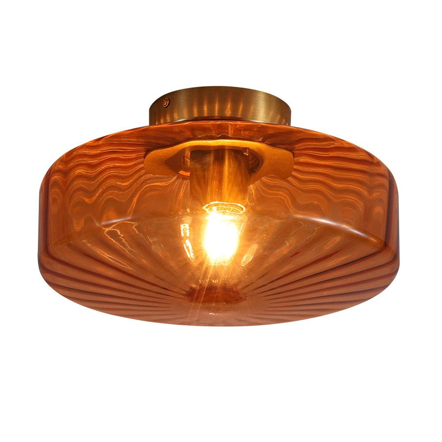 LightFixturesUSA - 1 - Light Caramel Amber Ribbed Glass Round Semi Flush Mount - Ceiling Light - 18.8 in. - 