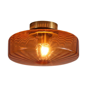 LightFixturesUSA - 1 - Light Caramel Amber Ribbed Glass Round Semi Flush Mount - Ceiling Light - 18.8 in. - 