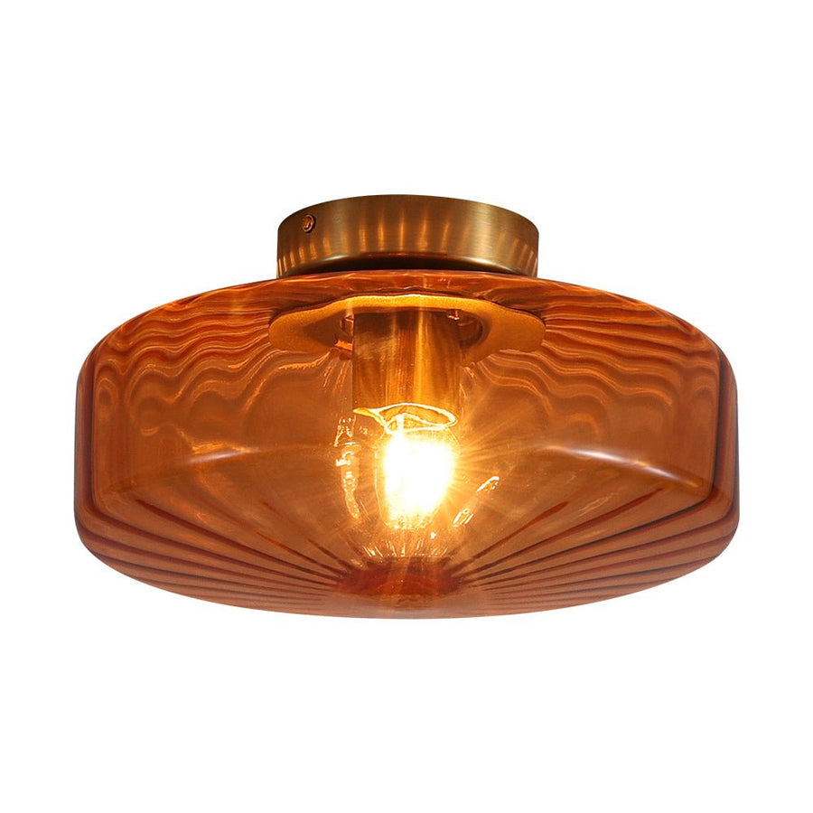 LightFixturesUSA - 1 - Light Caramel Amber Ribbed Glass Round Semi Flush Mount - Ceiling Light - 18.8 in. - 