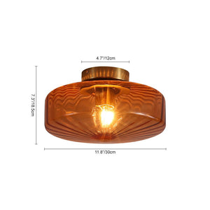 LightFixturesUSA - 1 - Light Caramel Amber Ribbed Glass Round Semi Flush Mount - Ceiling Light - 18.8 in. - 