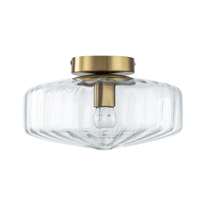 LightFixturesUSA-1-Light Caramel Amber Ribbed Glass Round Semi Flush Mount-Ceiling Light-Amber Glass-