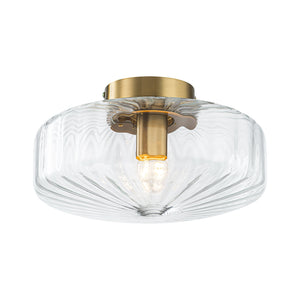 LightFixturesUSA-1-Light Caramel Amber Ribbed Glass Round Semi Flush Mount-Ceiling Light-Amber Glass-
