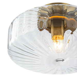 LightFixturesUSA-1-Light Caramel Amber Ribbed Glass Round Semi Flush Mount-Ceiling Light-Amber Glass-