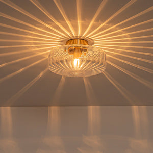 LightFixturesUSA-1-Light Caramel Amber Ribbed Glass Round Semi Flush Mount-Ceiling Light-Amber Glass-