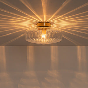 LightFixturesUSA-1-Light Caramel Amber Ribbed Glass Round Semi Flush Mount-Ceiling Light-Amber Glass-