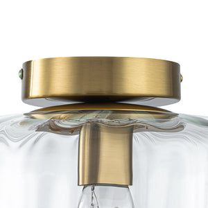 LightFixturesUSA-1-Light Caramel Amber Ribbed Glass Round Semi Flush Mount-Ceiling Light-Amber Glass-
