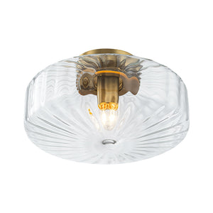 LightFixturesUSA-1-Light Caramel Amber Ribbed Glass Round Semi Flush Mount-Ceiling Light-Amber Glass-