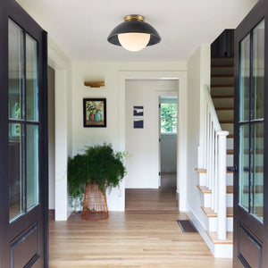 LightFixturesUSA - 1 - Light Ceramic Dome Frosted Shade Semi Flush Mount - Ceiling Light - Black - 