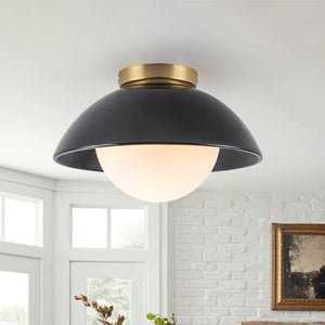 LightFixturesUSA - 1 - Light Ceramic Dome Frosted Shade Semi Flush Mount - Ceiling Light - Black - 