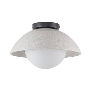 LightFixturesUSA - 1 - Light Ceramic Dome Frosted Shade Semi Flush Mount - Ceiling Light - Crackled Beige - 
