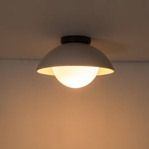 LightFixturesUSA - 1 - Light Ceramic Dome Frosted Shade Semi Flush Mount - Ceiling Light - Crackled Beige - 