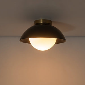 LightFixturesUSA - 1 - Light Ceramic Dome Frosted Shade Semi Flush Mount - Ceiling Light - Crackled Beige - 