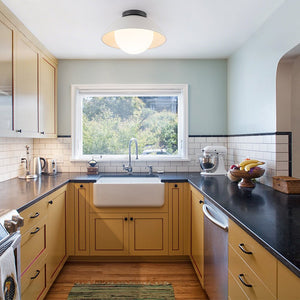 LightFixturesUSA - 1 - Light Ceramic Dome Frosted Shade Semi Flush Mount - Ceiling Light - Crackled Beige - 