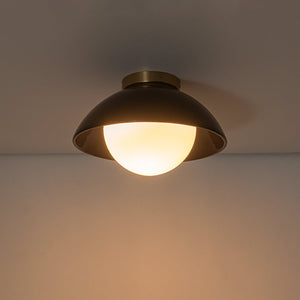 LightFixturesUSA - 1 - Light Ceramic Dome Frosted Shade Semi Flush Mount - Ceiling Light - Crackled Beige - 