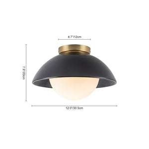 LightFixturesUSA - 1 - Light Ceramic Dome Frosted Shade Semi Flush Mount - Ceiling Light - Crackled Beige - 