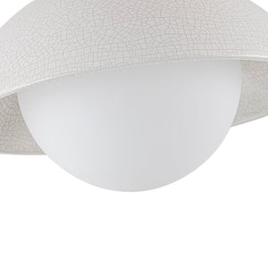 LightFixturesUSA - 1 - Light Ceramic Dome Frosted Shade Semi Flush Mount - Ceiling Light - Crackled Beige - 