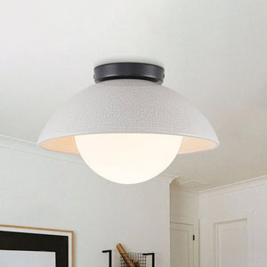 LightFixturesUSA - 1 - Light Ceramic Dome Frosted Shade Semi Flush Mount - Ceiling Light - Crackled Beige - 