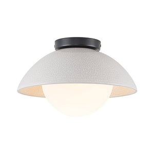 LightFixturesUSA - 1 - Light Ceramic Dome Frosted Shade Semi Flush Mount - Ceiling Light - Crackled Beige - 