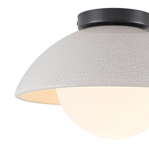 LightFixturesUSA - 1 - Light Ceramic Dome Frosted Shade Semi Flush Mount - Ceiling Light - Crackled Beige - 