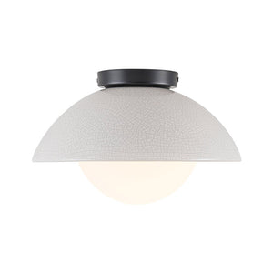 LightFixturesUSA - 1 - Light Ceramic Dome Frosted Shade Semi Flush Mount - Ceiling Light - Crackled Beige - 