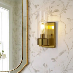 LightFixturesUSA - 1 - Light Clear Glass Cylinder Bathroom Vanity Wall Sconce - Wall Sconce - 1 Pack - 