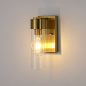 LightFixturesUSA - 1 - Light Clear Glass Cylinder Bathroom Vanity Wall Sconce - Wall Sconce - 1 Pack - 