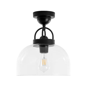 LightFixturesUSA - 1 - Light Clear Glass Dome Shade Semi Flush Mount - Ceiling Light - Black - 