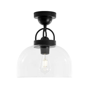 LightFixturesUSA - 1 - Light Clear Glass Dome Shade Semi Flush Mount - Ceiling Light - Black - 