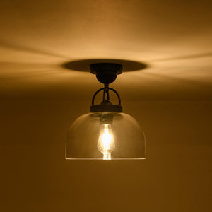 LightFixturesUSA - 1 - Light Clear Glass Dome Shade Semi Flush Mount - Ceiling Light - Black - 