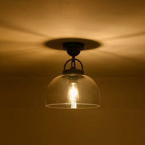 LightFixturesUSA - 1 - Light Clear Glass Dome Shade Semi Flush Mount - Ceiling Light - Black - 