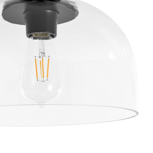 LightFixturesUSA - 1 - Light Clear Glass Dome Shade Semi Flush Mount - Ceiling Light - Black - 