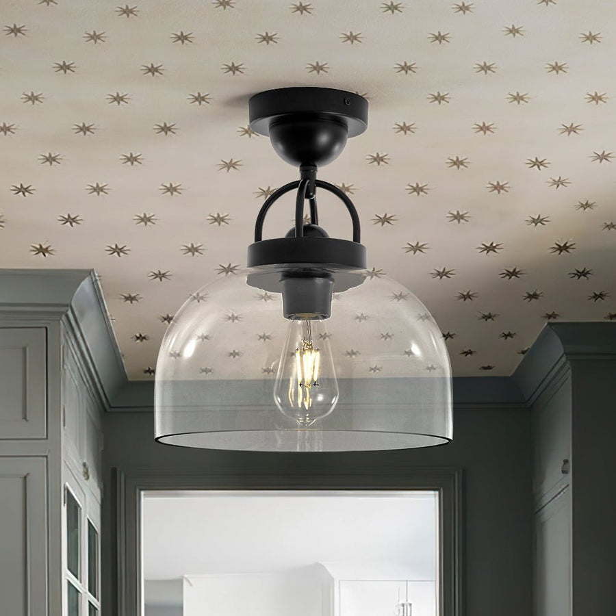 LightFixturesUSA - 1 - Light Clear Glass Dome Shade Semi Flush Mount - Ceiling Light - Brass - 