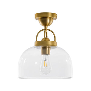 LightFixturesUSA - 1 - Light Clear Glass Dome Shade Semi Flush Mount - Ceiling Light - Brass - 