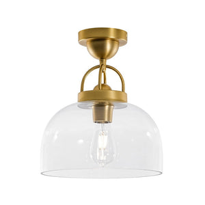 LightFixturesUSA - 1 - Light Clear Glass Dome Shade Semi Flush Mount - Ceiling Light - Brass - 