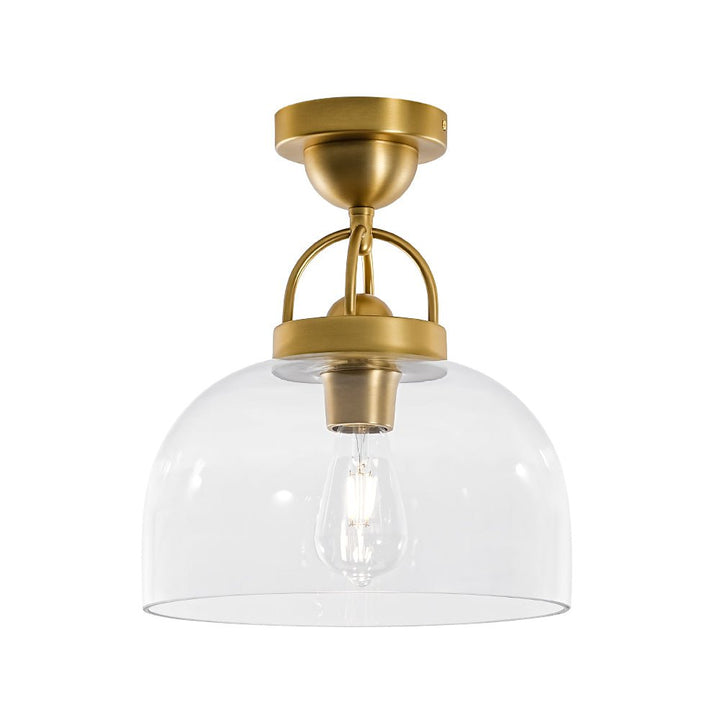 LightFixturesUSA - 1 - Light Clear Glass Dome Shade Semi Flush Mount - Ceiling Light - Brass - 