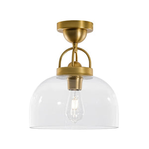 LightFixturesUSA - 1 - Light Clear Glass Dome Shade Semi Flush Mount - Ceiling Light - Brass - 