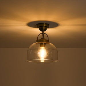LightFixturesUSA - 1 - Light Clear Glass Dome Shade Semi Flush Mount - Ceiling Light - Brass - 