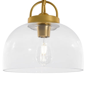 LightFixturesUSA - 1 - Light Clear Glass Dome Shade Semi Flush Mount - Ceiling Light - Brass - 