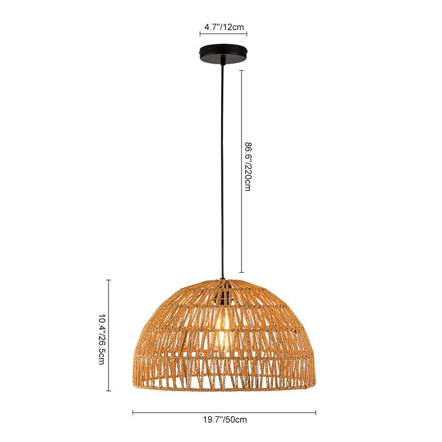 LightFixturesUSA - 1 - Light Coastal Bohemian Woven Rope Dome Pendant - Pendant Light - Medium - Beige