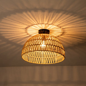 LightFixturesUSA - 1 - Light Coastal Bohemian Woven Rope Dome Pendant - Pendant Light - Medium - Beige