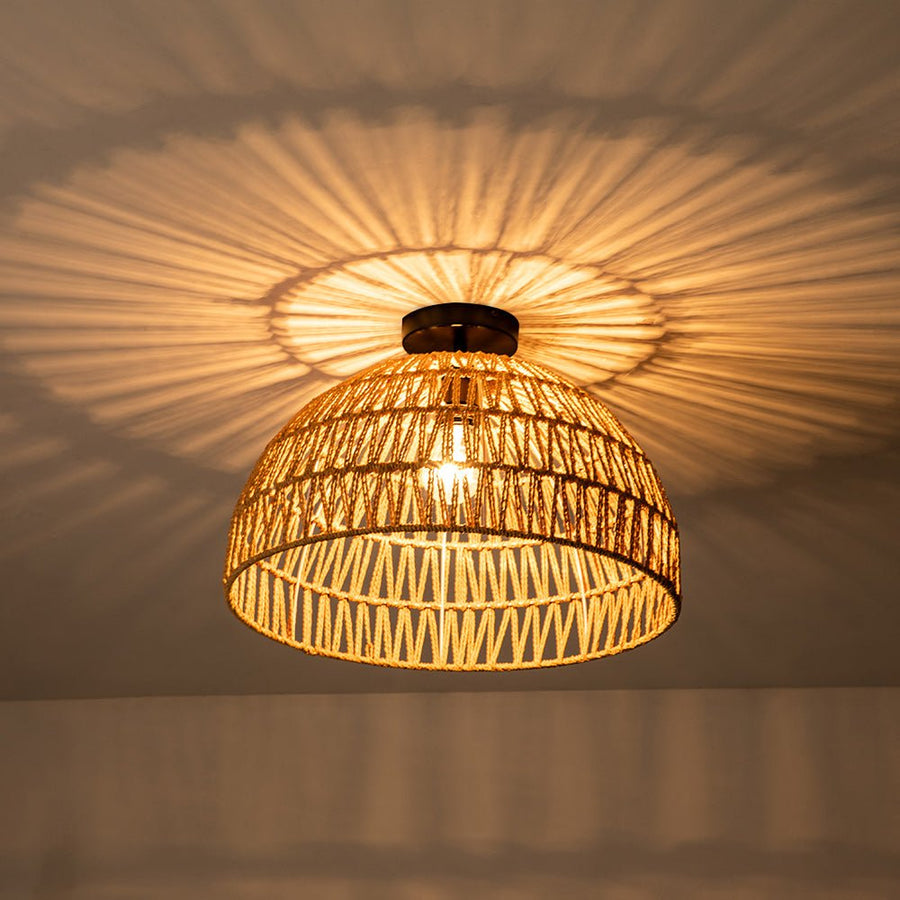 LightFixturesUSA - 1 - Light Coastal Bohemian Woven Rope Dome Pendant - Pendant Light - Medium - Beige