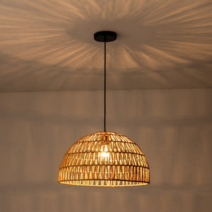 LightFixturesUSA - 1 - Light Coastal Bohemian Woven Rope Dome Pendant - Pendant Light - Medium - Beige