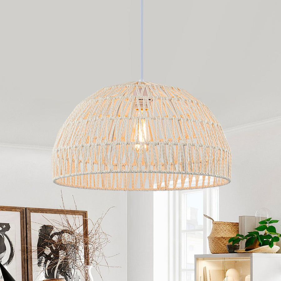 LightFixturesUSA - 1 - Light Coastal Bohemian Woven Rope Dome Pendant - Pendant Light - Medium - Beige