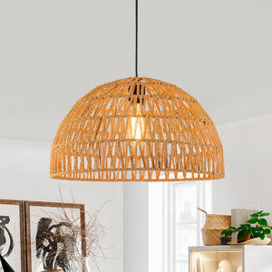 LightFixturesUSA - 1 - Light Coastal Bohemian Woven Rope Dome Pendant - Pendant Light - Medium - Brown