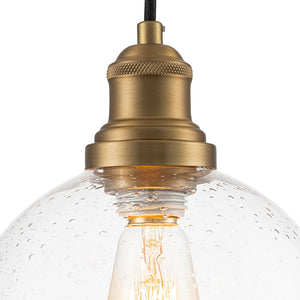 LightFixturesUSA - 1 - Light Corded Seeded Glass Globe Kitchen Pendant Light - Pendant Light - Brass - 