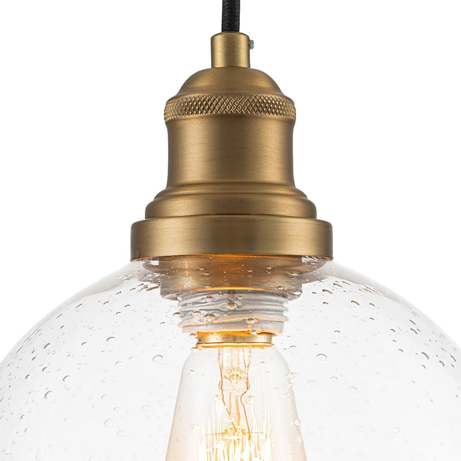 LightFixturesUSA - 1 - Light Corded Seeded Glass Globe Kitchen Pendant Light - Pendant Light - Brass - 