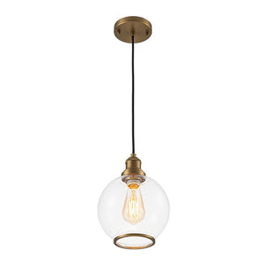 LightFixturesUSA - 1 - Light Corded Seeded Glass Globe Kitchen Pendant Light - Pendant Light - Brass - 