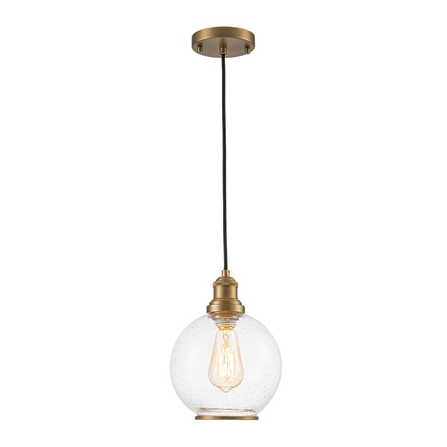 LightFixturesUSA - 1 - Light Corded Seeded Glass Globe Kitchen Pendant Light - Pendant Light - Brass - 