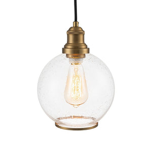 LightFixturesUSA - 1 - Light Corded Seeded Glass Globe Kitchen Pendant Light - Pendant Light - Brass - 