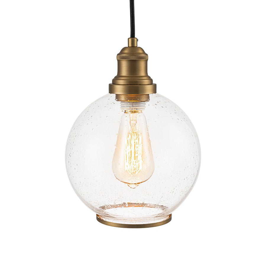 LightFixturesUSA - 1 - Light Corded Seeded Glass Globe Kitchen Pendant Light - Pendant Light - Brass - 